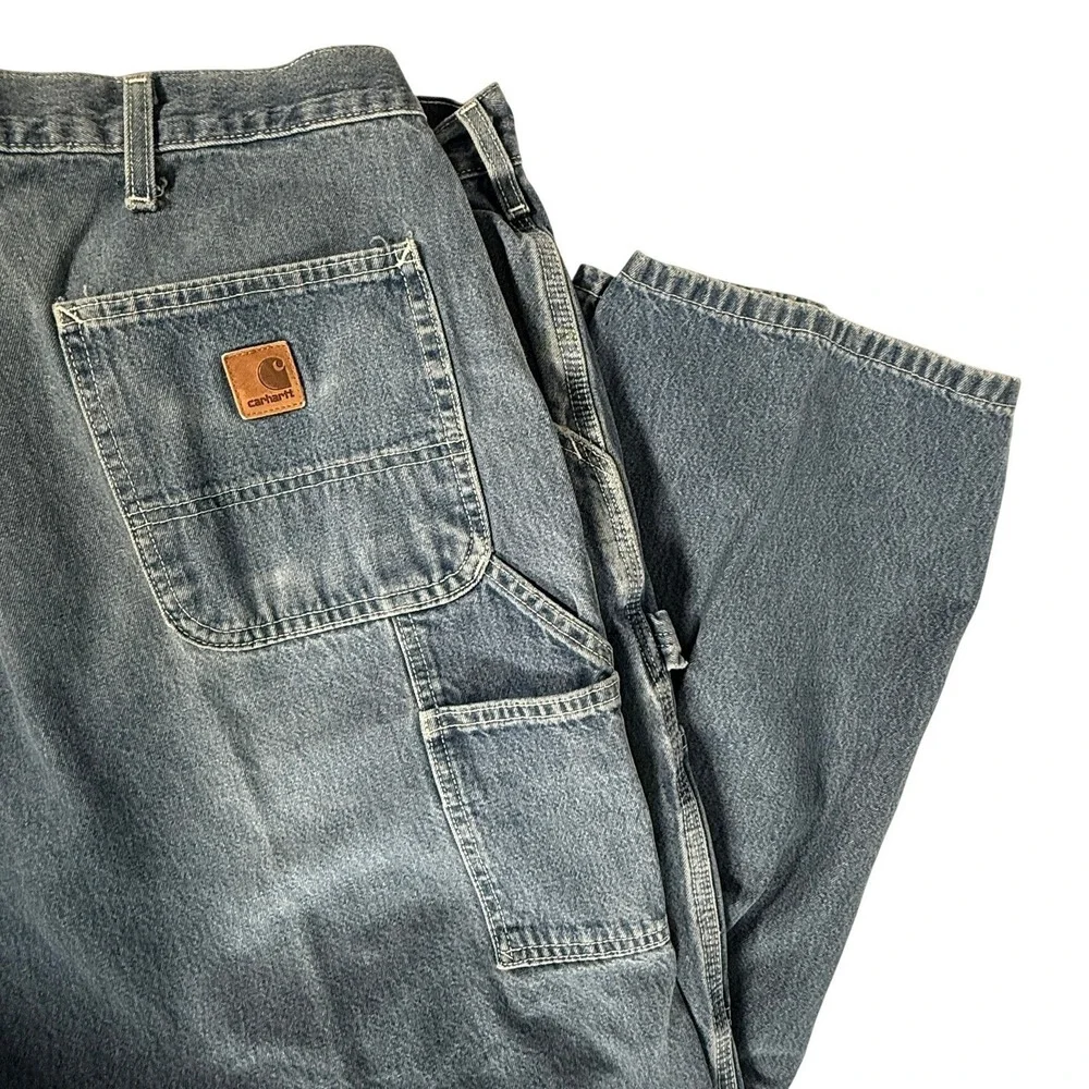 VTG Carhartt B13 DST Mens Dungaree Fit Carpenter Jeans Blue 42x30 Workwear Denim